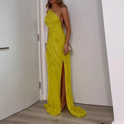 yellow green sleeveless long dress, view 3 - MRSLM