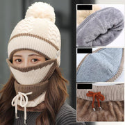 Women's 3-piece pom-pom beanie, mask and neck warmer set, view 9 - MRSLM