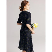 black polka dot silk dress, view 6 - MRSLM