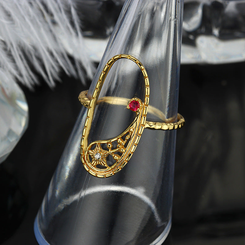 silver ruby meteor star ring, view 3 - MRSLM