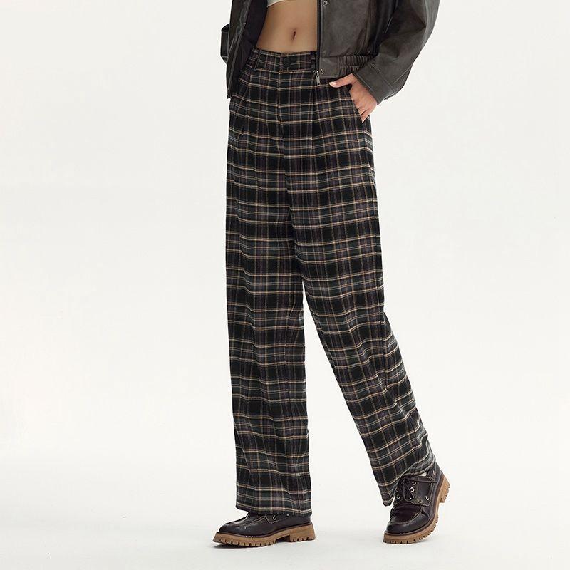 women's wide-leg plaid suit pants, view 4 - MRSLM