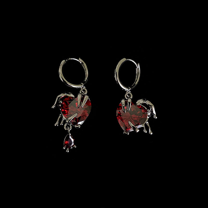 asymmetric zircon heart earrings, view 2 - MRSLM
