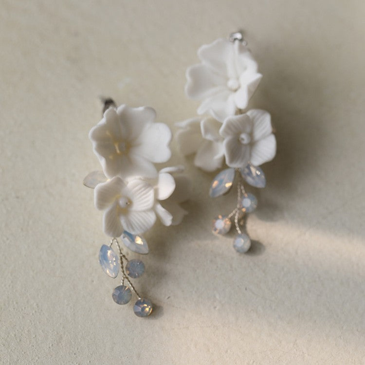 handmade ceramic flower earrings, view 4 - MRSLM