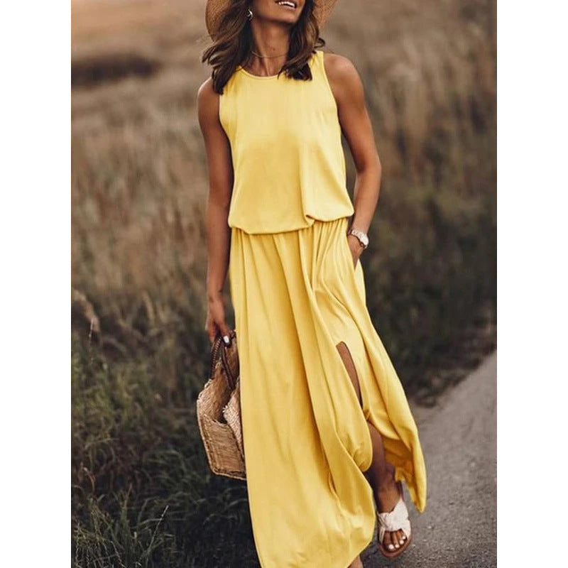 women's sleeveless split long dress, view 5 - MRSLM