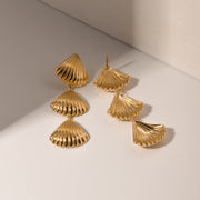 gold plated geometric shell earrings, view 9 - MRSLM