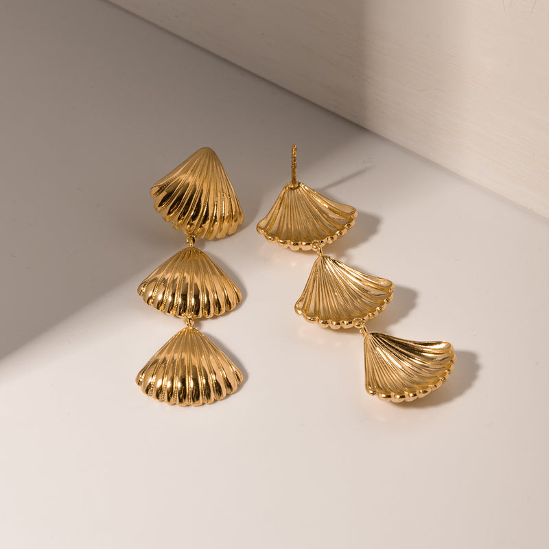 gold plated geometric shell earrings, view 9 - MRSLM