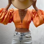women's long sleeve deep v cropped top, view 5 - MRSLM