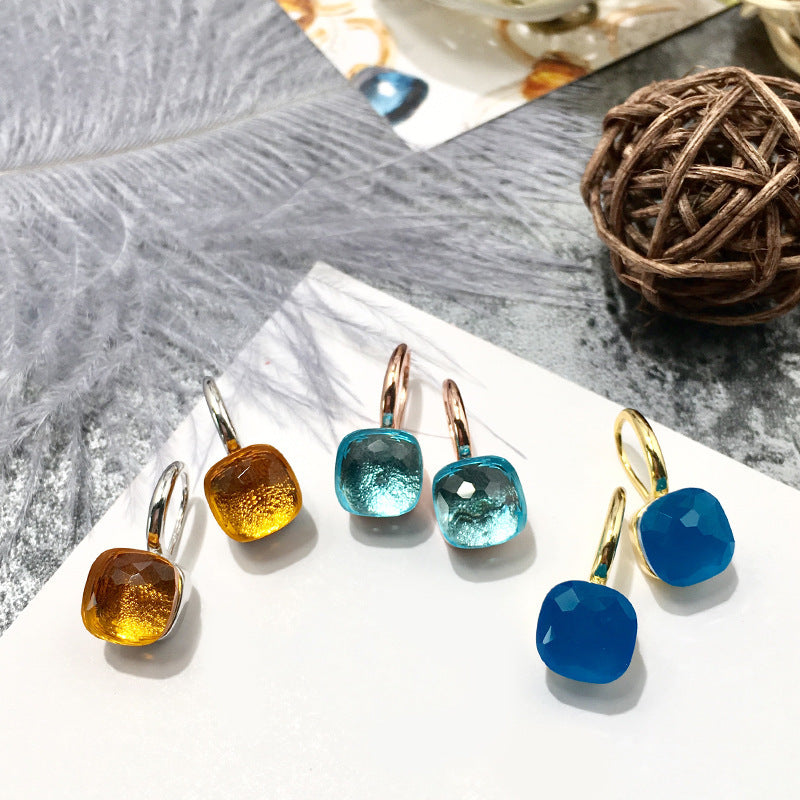 Colored Stone Natural Crystal Women's Earrings Diy French