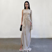 one-shoulder lace-up high waist dress, view 2 - MRSLM