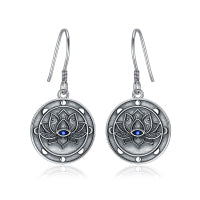 sterling silver evil eye lotus dangle earrings - MRSLM