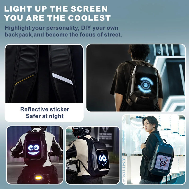 smart LED backpack with pixel art display, view 5 - MRSLM
