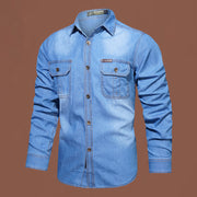 men's washed denim shirt, view 3 - MRSLM