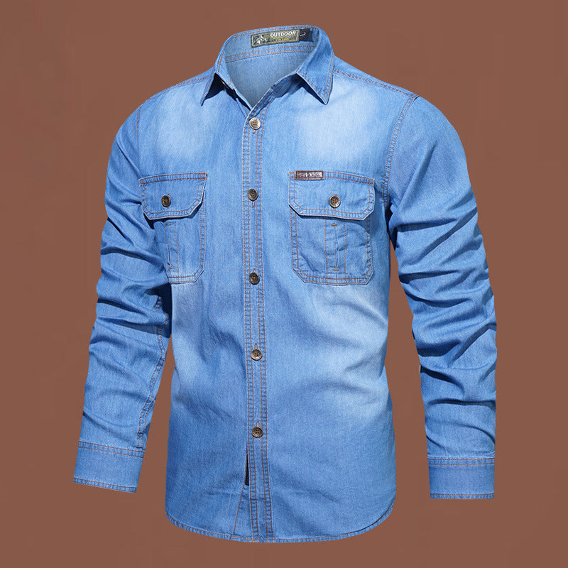 men's washed denim shirt, view 3 - MRSLM