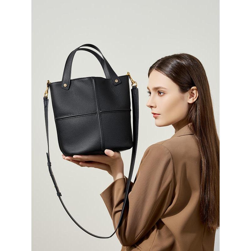 Genuine leather bucket tote bag, view 6 - MRSLM
