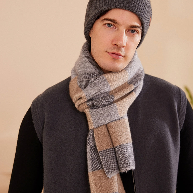 men's plaid cashmere scarf, view 7 - MRSLM