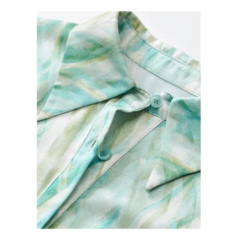satin print long sleeve blouse, view 9 - MRSLM