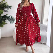 casual square collar polka dot swing dress, view 4 - MRSLM