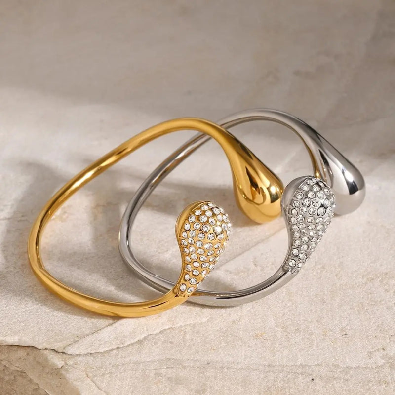 stainless steel open bracelet with cubic zirconia - MRSLM