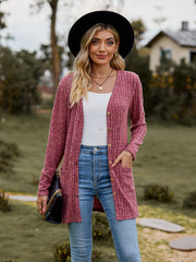 women's brushed stripe long sleeve cardigan coat, view 4 - MRSLM