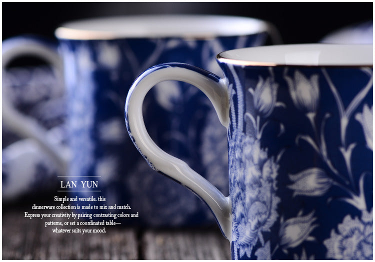 european blue and white ceramic mug, view 2 - MRSLM
