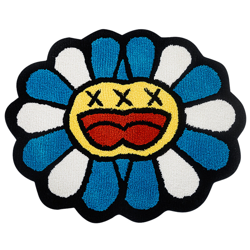 colorful smiling face tufted rug, view 3 - MRSLM