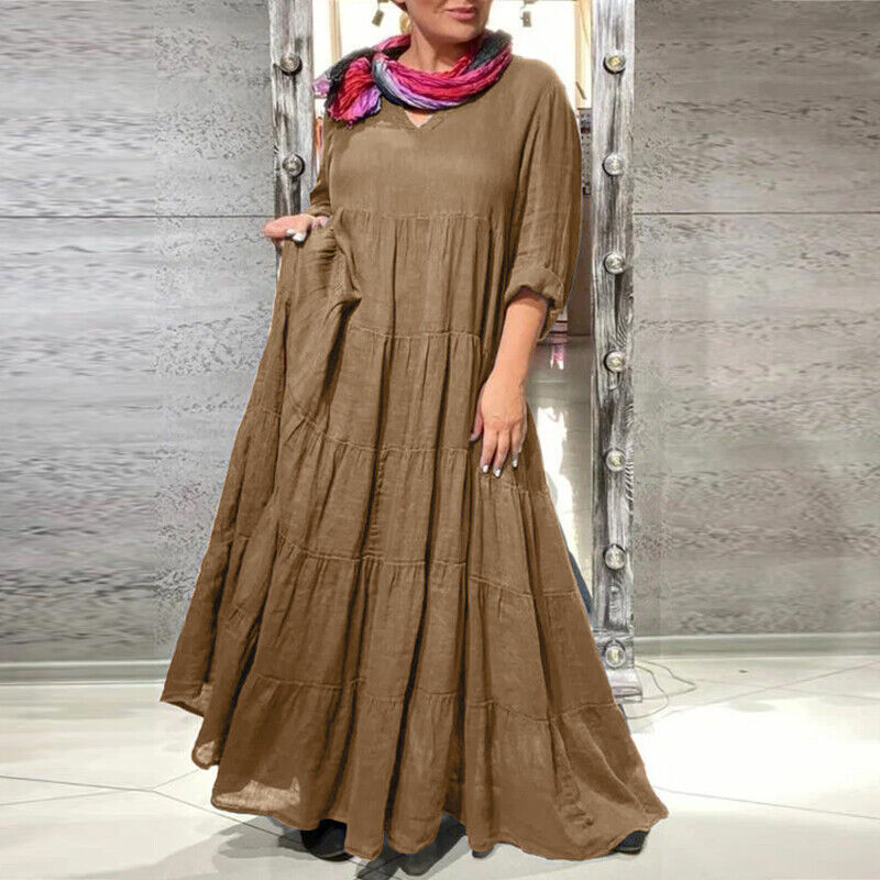 extra long V-neck cotton dress, view 4 - MRSLM