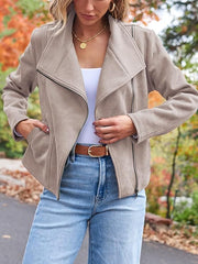 women's short suede motorcycle jacket, view 5 - MRSLM