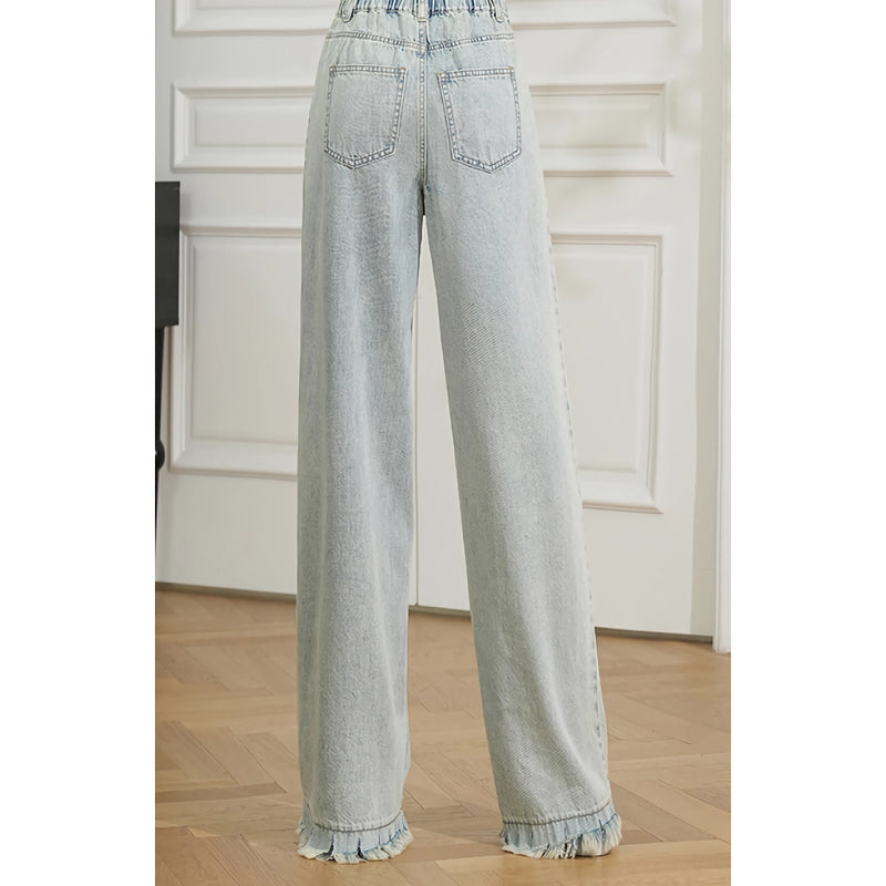 high waist retro wide leg denim pants, view 6 - MRSLM