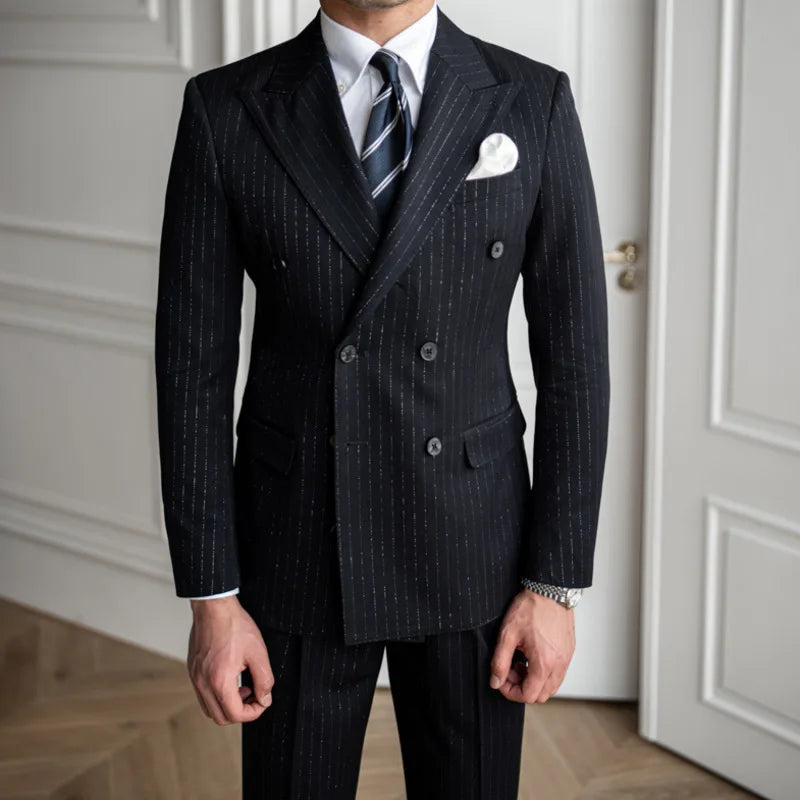 men's metallic stripe double breasted 2-piece suit, view 3 - MRSLM