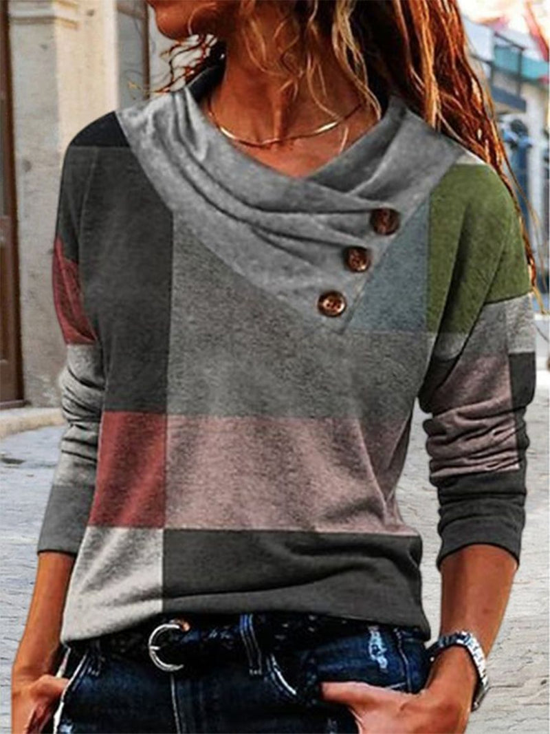 stripe print button v-neck pullover top, view 6 - MRSLM