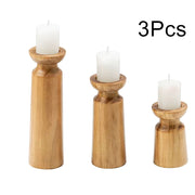 rustic wooden candlestick holders, view 2 - MRSLM
