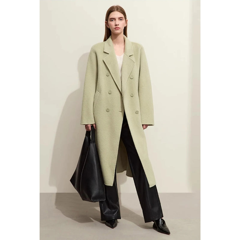 women's minimalist double-breasted wool coat, view 3 - MRSLM
