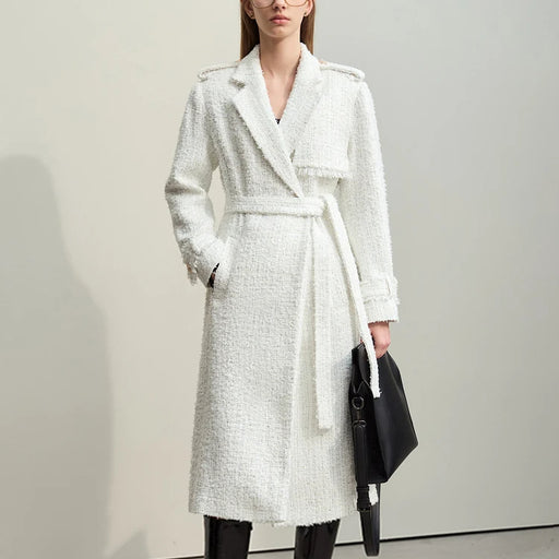women's long tweed coat with belt - MRSLM