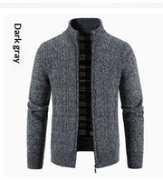 Men's fleece-lined stand-collar knit cardigan, view 8 - MRSLM