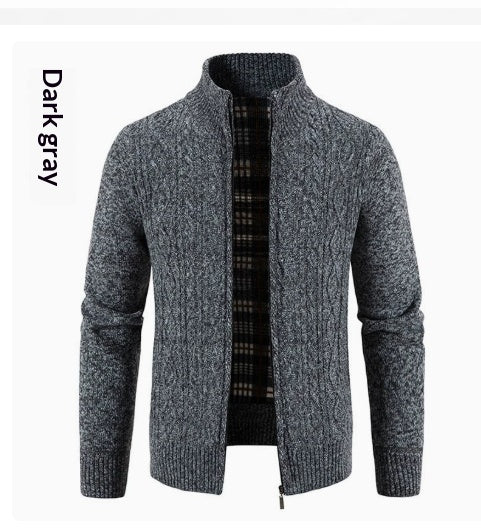 Men's fleece-lined stand-collar knit cardigan, view 8 - MRSLM