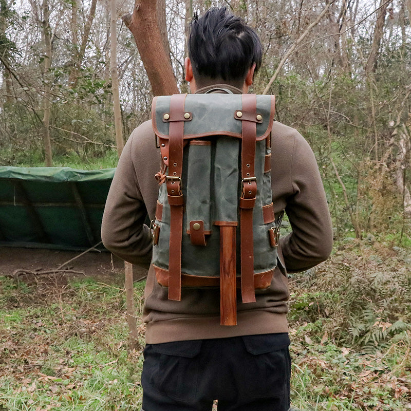 oil wax canvas camping backpack, view 10 - MRSLM