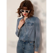 turn-down collar denim blouse, view 5 - MRSLM