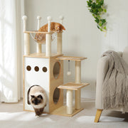 modern wooden cat tree tower with 2-floor condo, view 4 - MRSLM