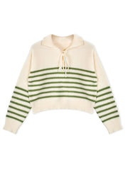 women's loose striped lace-up sweater, view 3 - MRSLM
