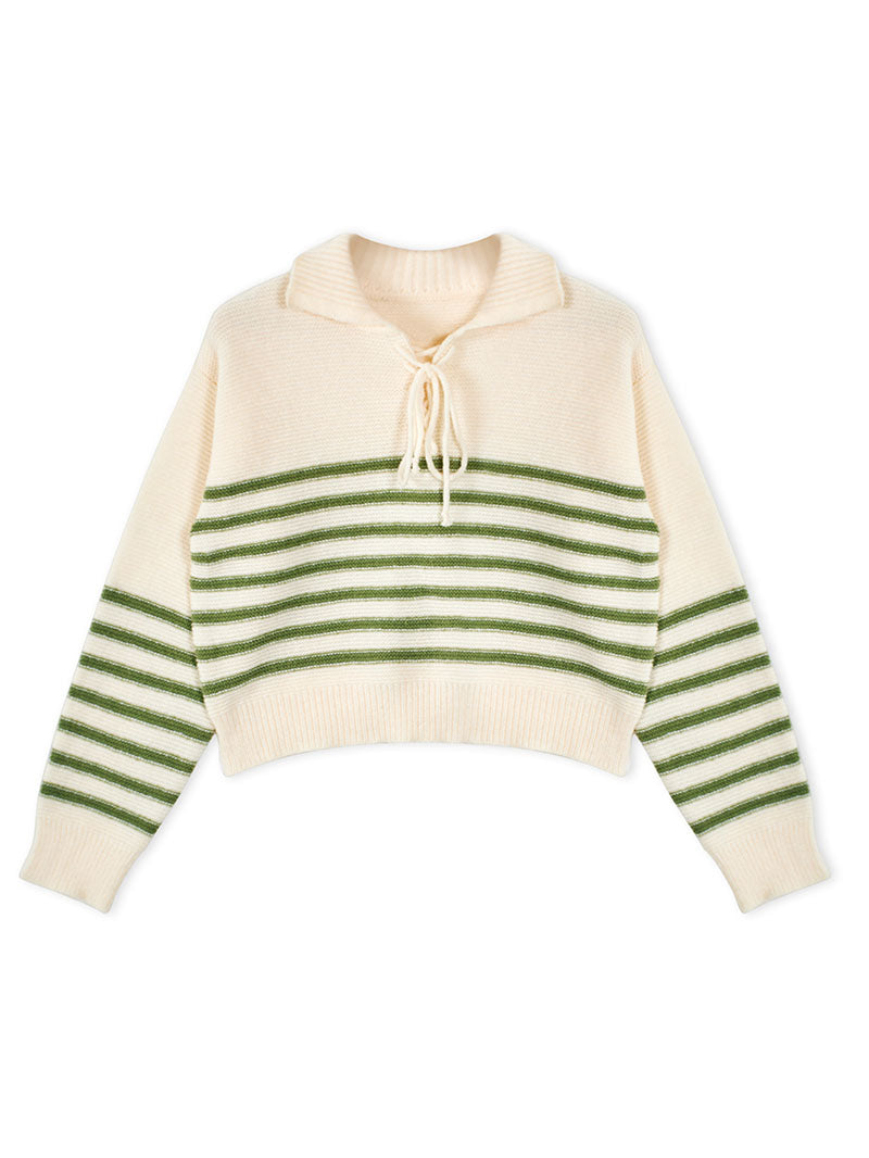 women's loose striped lace-up sweater, view 3 - MRSLM