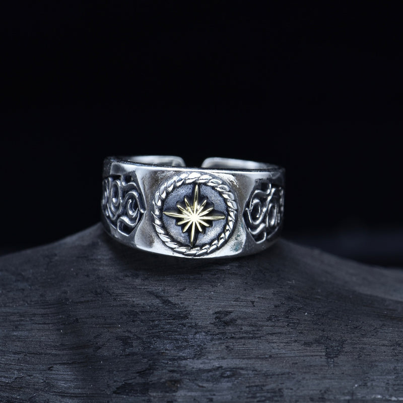 s925 silver retro sunflower pattern ring, view 2 - MRSLM
