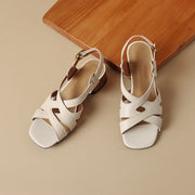 square toe chunky heel leather sandals, view 11 - MRSLM