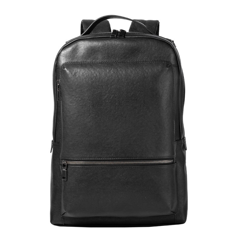 Men's solid black leather backpack, view 3 - MRSLM