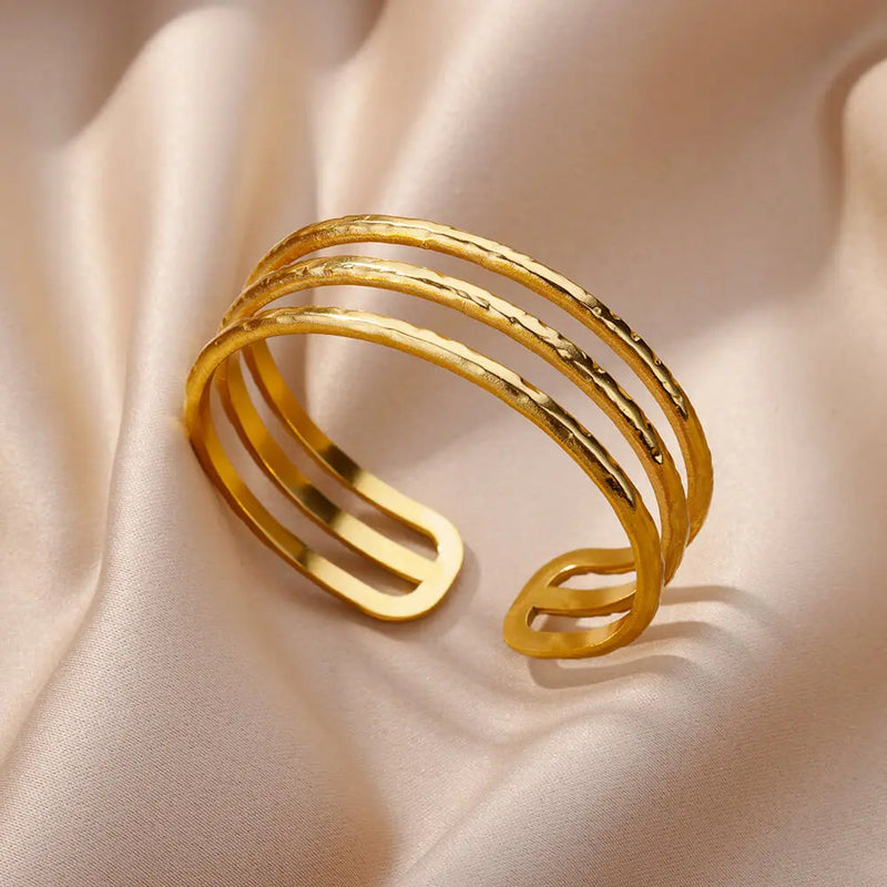 multi-layer gold stainless steel bangle bracelet, view 3 - MRSLM