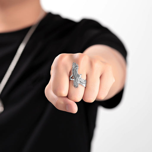 men's silver flying eagle ring - MRSLM