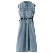 Sleeveless cotton denim dress, view 6 - MRSLM