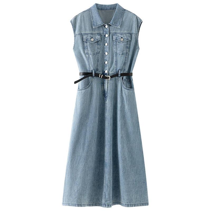 Sleeveless cotton denim dress, view 6 - MRSLM