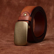 Genuine leather belt with brass pin buckle, view 2 - MRSLM