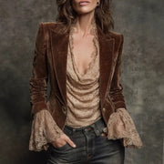 Women's retro velvet blazer with lace bell cuffs, view 3 - MRSLM