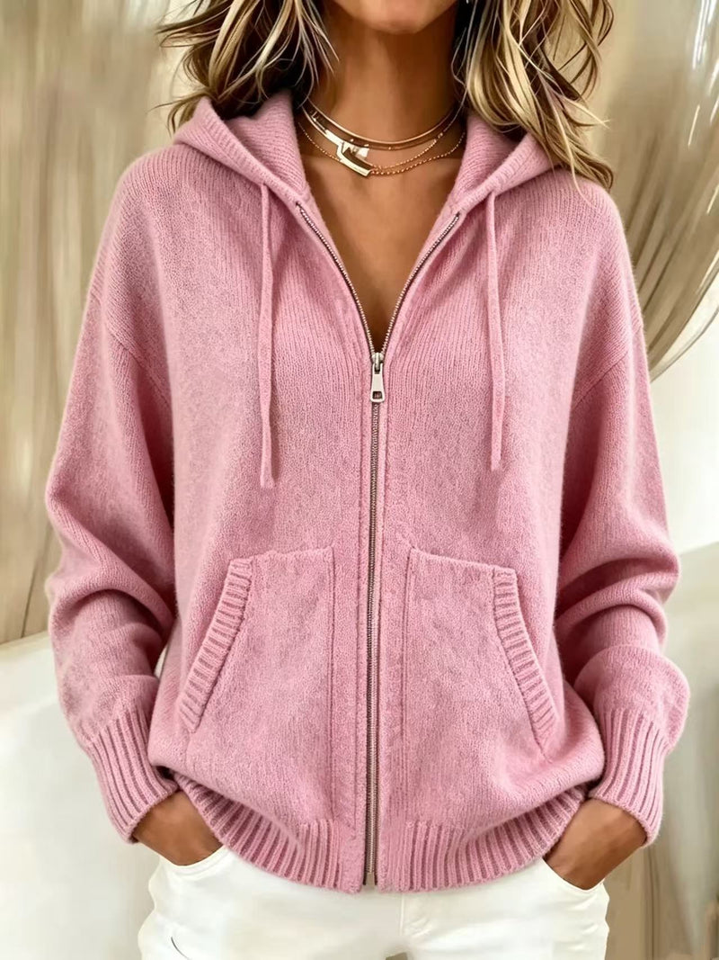 Women's zip-up hooded knit cardigan - MRSLM